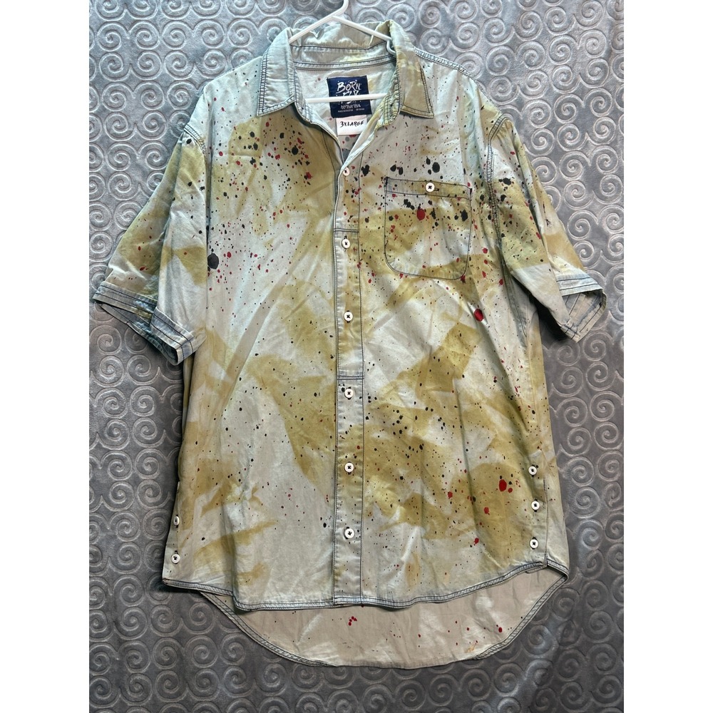 Born Fly Anytown USA Shirt‎ Mens 3XL Button Up Short Sleeve Graphic Top